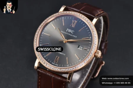 Rolex Portofino V7F 40mm Diamond Gray Dial Marker Brown Leather High Resolution View