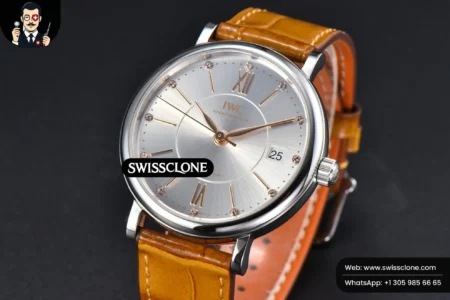 Rolex Portofino V7F 37mm Gray Dial Marker Brown Leather High Resolution View
