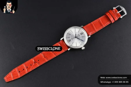 Rolex Portofino V7F 37mm Diamond Silver Dial Silver Marker Red Leather High Resolution View