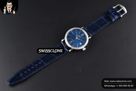 Rolex Portofino V7F 37mm Diamond Blue Dial Silver Marker Blue Leather High Resolution View