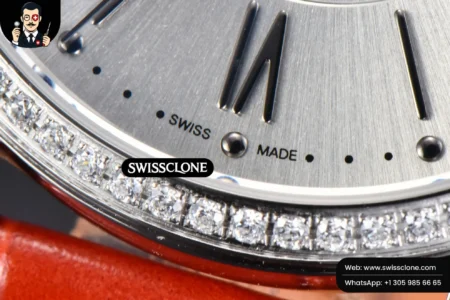 Rolex Portofino V7F 37mm Diamond Silver Dial Silver Marker Red Leather High Resolution View