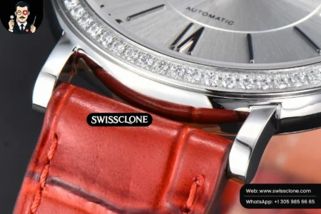 Rolex Portofino V7F 37mm Diamond Silver Dial Silver Marker Red Leather High Resolution View