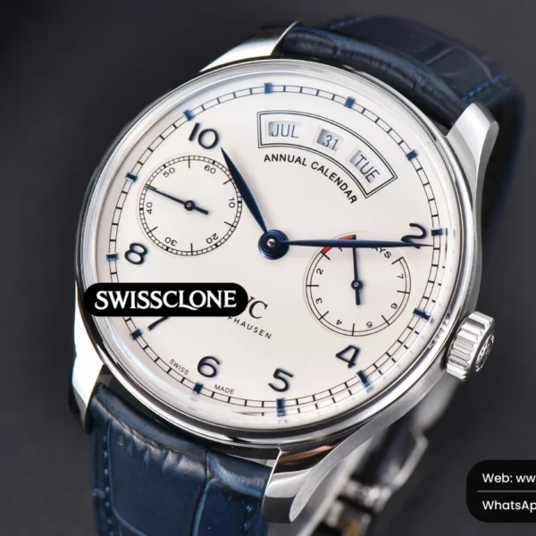 Rolex Portuguese Real PR Annual Calendar IW503502 44mm White Dial Blue Leather High Resolution View