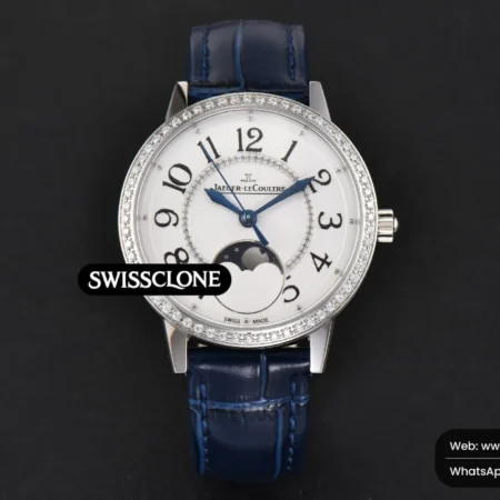 Rolex Rendez Vous Moon 34mm GF Diamond White Textured Dial Blue Leather High Resolution View