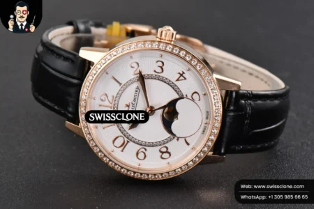 Rolex Rendez Vous Moon 34mm GF Diamond White Textured Dial Black Leather High Resolution View