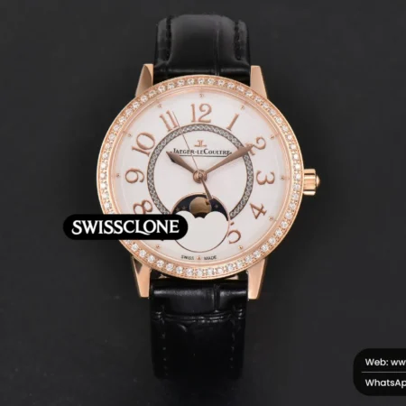 Rolex Rendez Vous Moon 34mm GF Diamond White Textured Dial Black Leather High Resolution View