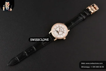 Rolex Rendez Vous Moon 34mm GF Diamond White Textured Dial Black Leather High Resolution View