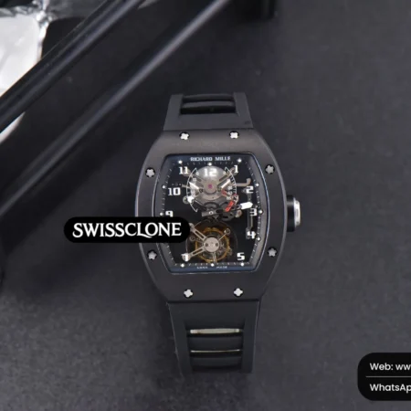Richard Mille RM001 Tourbillon PVD JBF 47mm Black Skeleton Dial Black Rubber High Resolution View