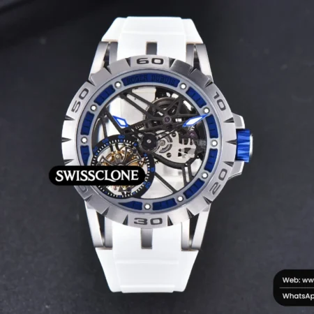 Rolex Roger Dubuis Excalibur Sports Tourbillon Titanium JBF 46mm Skeleton Dial Blue Crown White Rubber High Resolution View