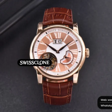 Rolex Roger Dubuis Hommage Flying Tourbillon RDDBHO0568 JBF 43mm White/RG Dial Brown Croc Leather High Resolution View