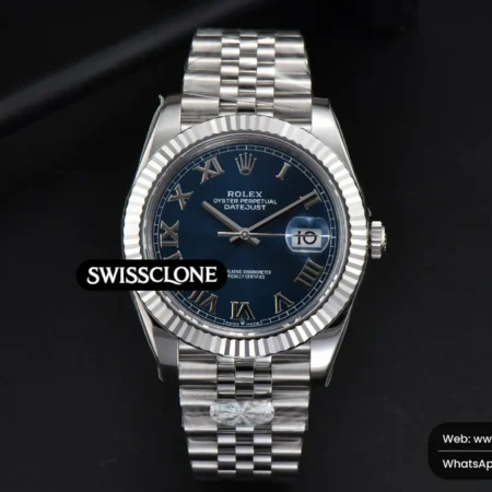 Rolex DateJust 41mm 126334 904L Fluted Bezel Blue Dial Roma Marker Jubilee 2824 High Resolution View