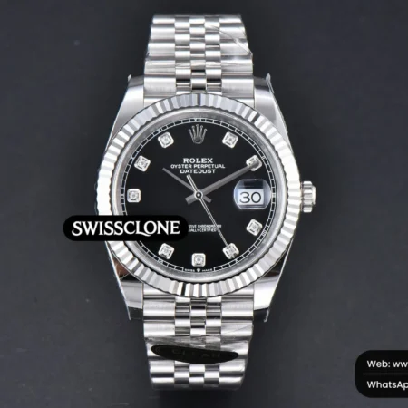 Rolex DateJust 41mm 126334 904L Black Dial Diamond Marker Jubilee VR3235 High Resolution View