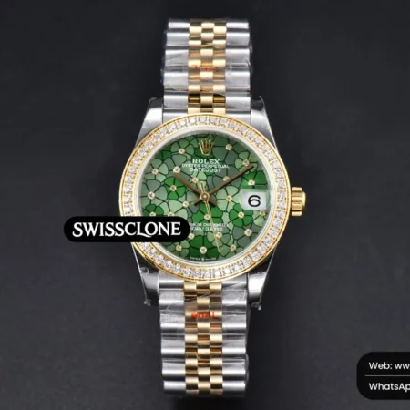 Rolex DateJust 31mm 904L Diamond Bezel Green Flowers Dial Jubilee High Resolution View