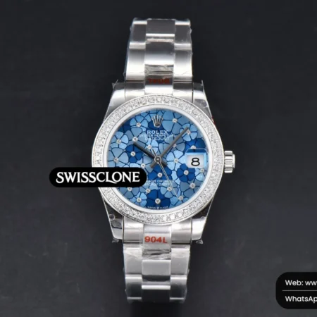 Rolex DateJust 31mm 904L Diamond Bezel Blue Flowers Dial Oyster High Resolution View