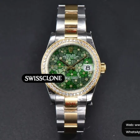 Rolex DateJust 31mm 904L Diamond Bezel Green Flowers Dial Oyster High Resolution View