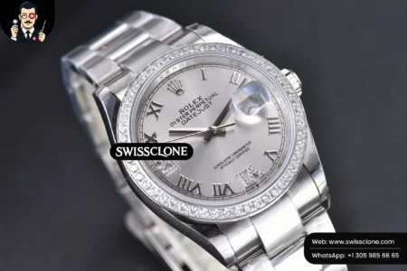 Rolex DateJust 36mm Silver Dial Diamond Roma Marker Diamond Bezel Oyster High Resolution View
