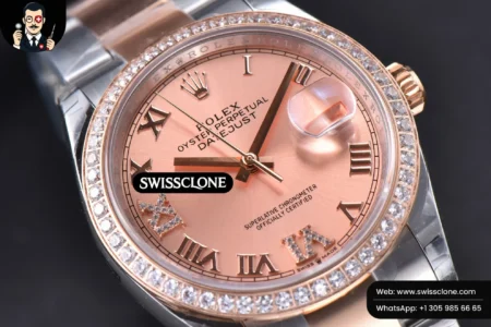 Rolex DateJust 36mm SS/RG Dial Diamond Roma Marker Diamond Bezel Oyster High Resolution View