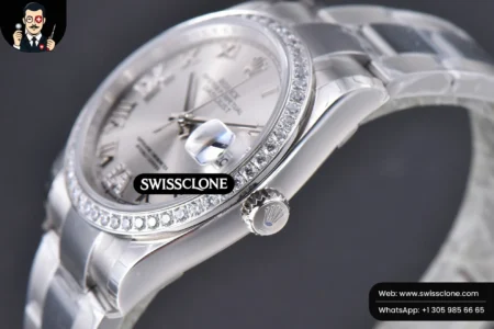 Rolex DateJust 36mm Silver Dial Diamond Roma Marker Diamond Bezel Oyster High Resolution View