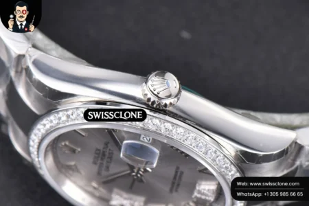 Rolex DateJust 36mm Silver Dial Diamond Roma Marker Diamond Bezel Oyster High Resolution View