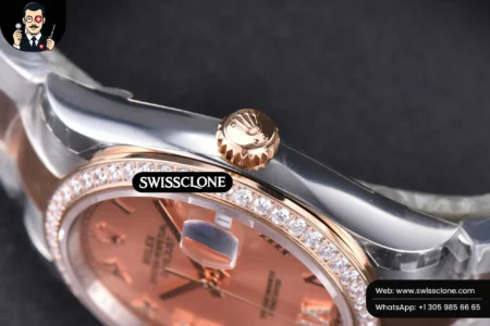 Rolex DateJust 36mm SS/RG Dial Diamond Roma Marker Diamond Bezel Oyster High Resolution View