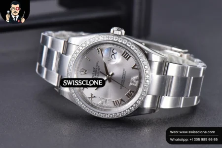 Rolex DateJust 36mm Silver Dial Diamond Roma Marker Diamond Bezel Oyster High Resolution View