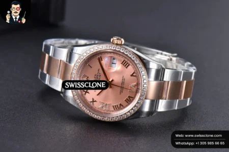 Rolex DateJust 36mm SS/RG Dial Diamond Roma Marker Diamond Bezel Oyster High Resolution View