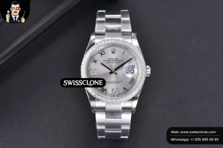Rolex DateJust 36mm Silver Dial Diamond Roma Marker Diamond Bezel Oyster High Resolution View