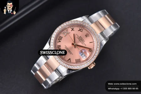 Rolex DateJust 36mm SS/RG Dial Diamond Roma Marker Diamond Bezel Oyster High Resolution View