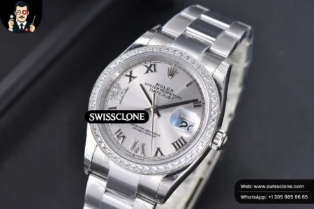 Rolex DateJust 36mm Silver Dial Diamond Roma Marker Diamond Bezel Oyster High Resolution View