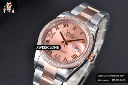 Rolex DateJust 36mm SS/RG Dial Diamond Roma Marker Diamond Bezel Oyster High Resolution View