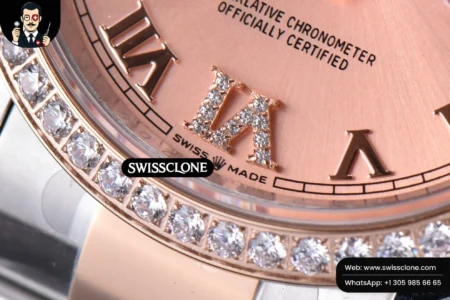 Rolex DateJust 36mm SS/RG Dial Diamond Roma Marker Diamond Bezel Oyster High Resolution View