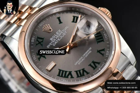 Rolex DateJust 36mm RG/SS Smooth Bezel Gray Wimbledon Dial Jubilee High Resolution View