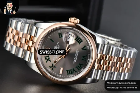 Rolex DateJust 36mm RG/SS Smooth Bezel Gray Wimbledon Dial Jubilee High Resolution View