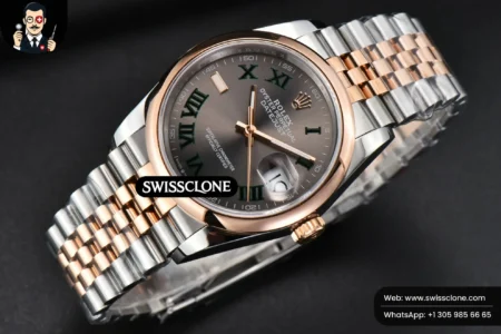 Rolex DateJust 36mm RG/SS Smooth Bezel Gray Wimbledon Dial Jubilee High Resolution View