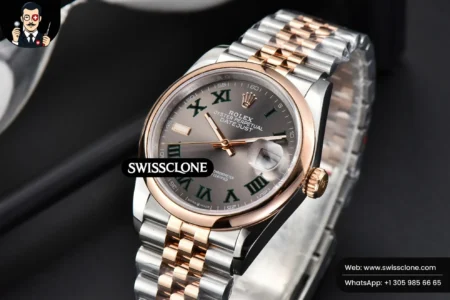 Rolex DateJust 36mm RG/SS Smooth Bezel Gray Wimbledon Dial Jubilee High Resolution View