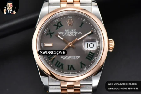 Rolex DateJust 36mm RG/SS Smooth Bezel Gray Wimbledon Dial Jubilee High Resolution View
