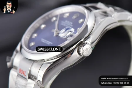 Rolex DateJust 36mm Smooth Bezel Blue Dial Diamond Marker Oyster VR3235 High Resolution View
