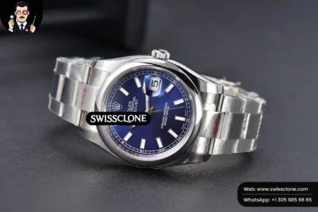 Rolex DateJust 36mm Smooth Bezel Blue Dial Lume Marker Oyster VR3235 High Resolution View