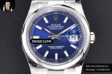 Rolex DateJust 36mm Smooth Bezel Blue Dial Lume Marker Oyster VR3235 High Resolution View
