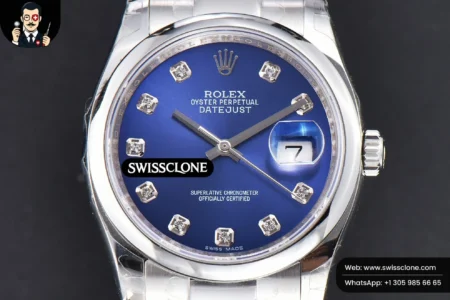 Rolex DateJust 36mm Smooth Bezel Blue Dial Diamond Marker Oyster VR3235 High Resolution View