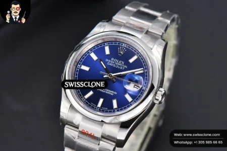 Rolex DateJust 36mm Smooth Bezel Blue Dial Lume Marker Oyster VR3235 High Resolution View