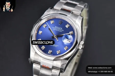 Rolex DateJust 36mm Smooth Bezel Blue Dial Diamond Marker Oyster VR3235 High Resolution View