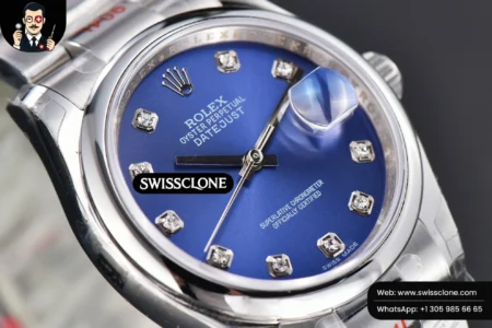 Rolex DateJust 36mm Smooth Bezel Blue Dial Diamond Marker Oyster VR3235 High Resolution View