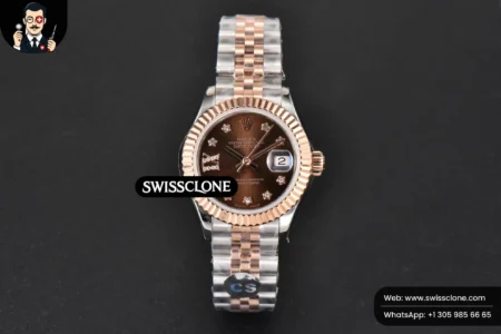 Rolex DateJust 28mm Ladies WF RG/SS Brown Dial Diamond Roma Marker Jubilee High Resolution View