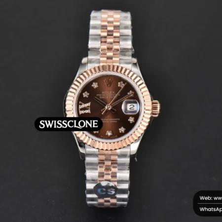 Rolex DateJust 28mm Ladies WF RG/SS Brown Dial Diamond Roma Marker Jubilee High Resolution View