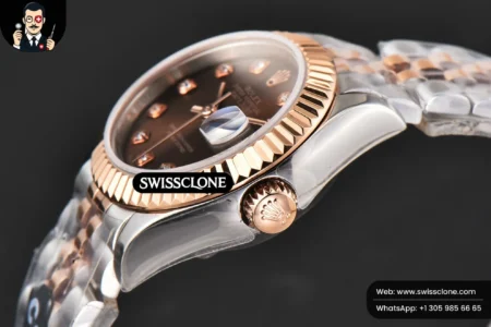 Rolex DateJust 28mm Ladies WF RG/SS Brown Dial Diamond Marker Jubilee High Resolution View