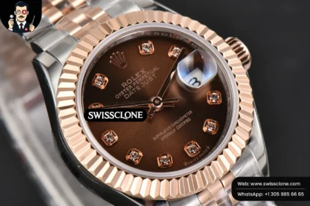 Rolex DateJust 28mm Ladies WF RG/SS Brown Dial Diamond Marker Jubilee High Resolution View