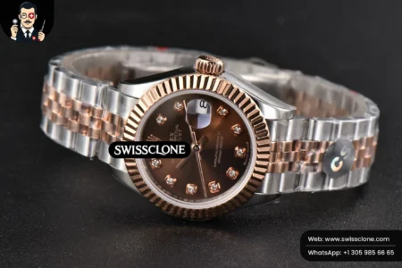 Rolex DateJust 28mm Ladies WF RG/SS Brown Dial Diamond Marker Jubilee High Resolution View