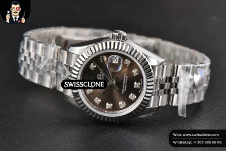 Rolex DateJust 28mm Ladies WF Gray Dial Diamond Marker Jubilee High Resolution View