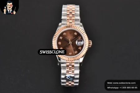 Rolex DateJust 28mm Ladies WF RG/SS Brown Dial Diamond Marker Jubilee High Resolution View